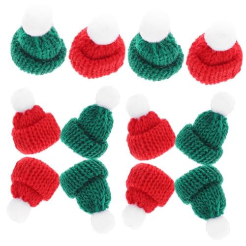 FIXOSHEE 30 Stück Teiliges Mini Strickmützen Winzige Handgestrickte Weihnachtsmützen in Rot und Grün Dekorative Flaschen und Puppenhüte für DIY Bastelprojekte und Festliche Dekorationen von FIXOSHEE