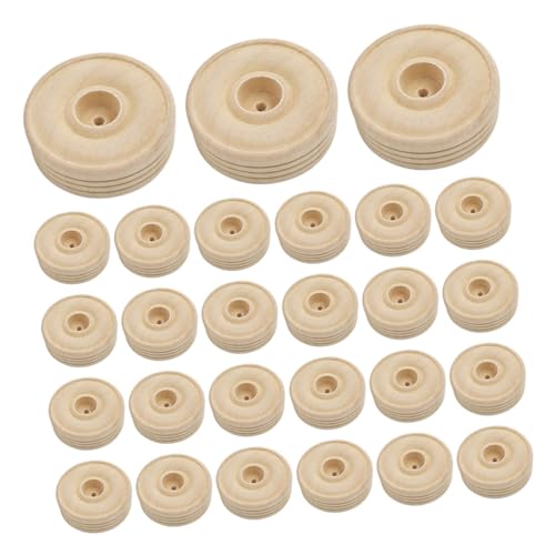 FIXOSHEE 30 Stück Teiliges Runde Holzräder aus Massivholz Kleine DIY Bastelräder für Spielzeugherstellung Langlebige Sichere Zubehör für Kinderhandwerk und Modellbau von FIXOSHEE