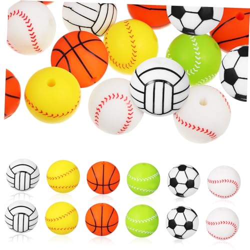 FIXOSHEE 30 Stück Teiliges Silikon Armband Perlen mit Sportmotiv Langlebige und Flexible Baseball Fußball Basketball und Volleyball Perlen für DIY Schmuck und Bastelprojekte von FIXOSHEE