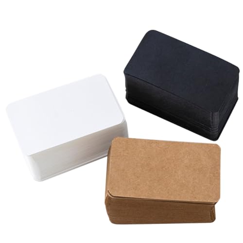 FIXOSHEE 300 Stück DIY Blanko Notizkarten Farben Weiß Kraftpapier Schwarz Runde Ecken Praktische Karteikarten für Büro Schule Lernen und Erinnerungen von FIXOSHEE