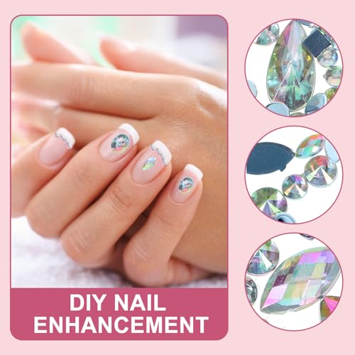 FIXOSHEE 300 Stück Flache Acryl Strasssteine für DIY Nagelkunst Vielseitige Bastelsteine in Weiß Ab Flachrückige Nail Charms für Elegantes Naildesign und Kreative Verzierungen von FIXOSHEE