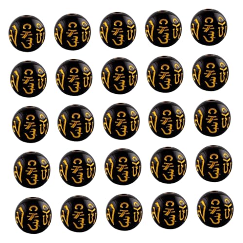 FIXOSHEE 300 Stück Schwarze Buddhistische Perlen für Schmuckherstellung DIY Armband Zubehör Langlebige Acrylperlen mit Om Symbol Geeignet für Glück und Reichtum Feng Shui Schmuck von FIXOSHEE