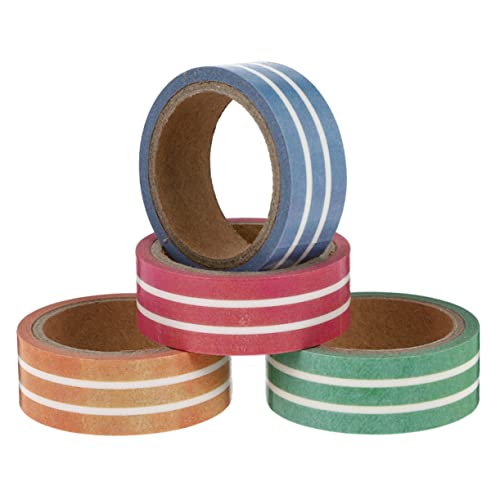 FIXOSHEE 4 Rollen Washi Tape Handgemachte Dekorative Klebebänder mit Streifenmuster für Scrapbooking Journaling und DIY Deko Projekte von FIXOSHEE