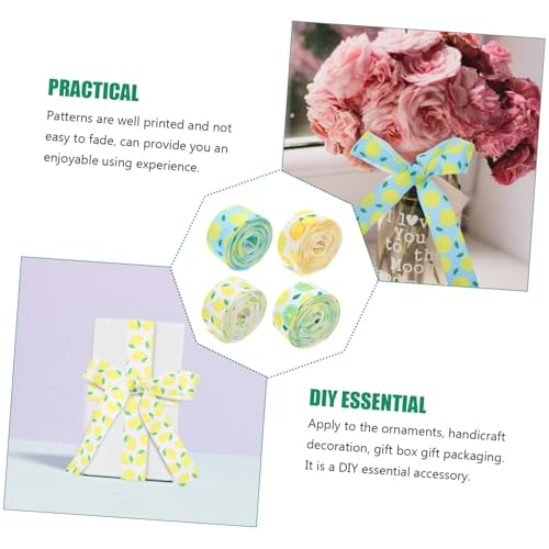 FIXOSHEE 4 Rollen Zitronen deko Geschenkband Leichtes Langlebiges Bastelband mit Sommer motiv für DIY Schleifen Geschenkverpackung Partydekoration und Kreative Handarbeiten von FIXOSHEE