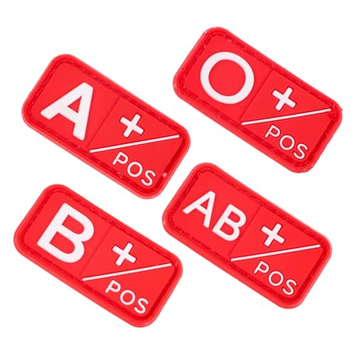 FIXOSHEE 4 Stück Blutgruppen- Aufnäher für Vintage-Kleidung Flicken für Kleidung Kleidungsflecken für Löcher o Blutgruppenpflaster positives Blutgruppenpflaster PVC rot von FIXOSHEE