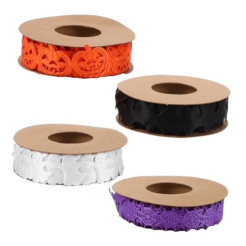 FIXOSHEE 4 Stück Halloween-dekorationsband-set mit Gespenst Fledermaus Kürbis Spinnennetz Geprägtes Bastelband für Geschenkverpackung Kranzgestaltung und Partydekoration von FIXOSHEE