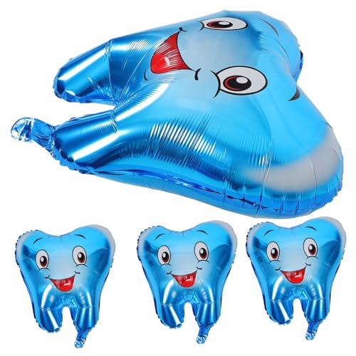 FIXOSHEE 4 Stück Teiliges Folienballon Blaue Shower Partydeko Aufblasbare Zahnballons für Kindergeburtstag Kinderfreundliche Cartoon Motive Wetterfeste Innen und Außendekoration von FIXOSHEE