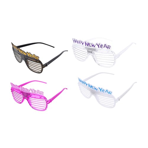 FIXOSHEE 4 Stück Teiliges LED Partybrillen Set Year Eyeglasses Leuchtende Lustige Brillen für Silvester Kostüm Komfortabel Unisex für Neujahrsfeiern und Festliche Zufällige von FIXOSHEE