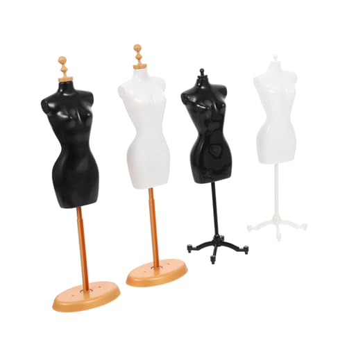 FIXOSHEE 4 Stück Teiliges Mini schaufensterpuppen Kunststoff Stabile Puppenständer in Schwarz Gold und Weiß Gold für Puppenkleider Schmuckpräsentation im Puppenhaus von FIXOSHEE