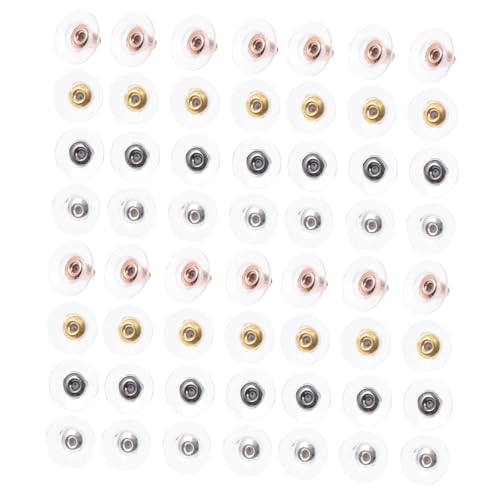 FIXOSHEE 400 Stück DIY Ohrstecker Verschluss Ohrhaken Stopper Ohrschmuck Zubehör Metall Ohrstöpsel in Roségold Gold Silber Dunkelgrau für Ohrstecker und Hakenohrringe von FIXOSHEE