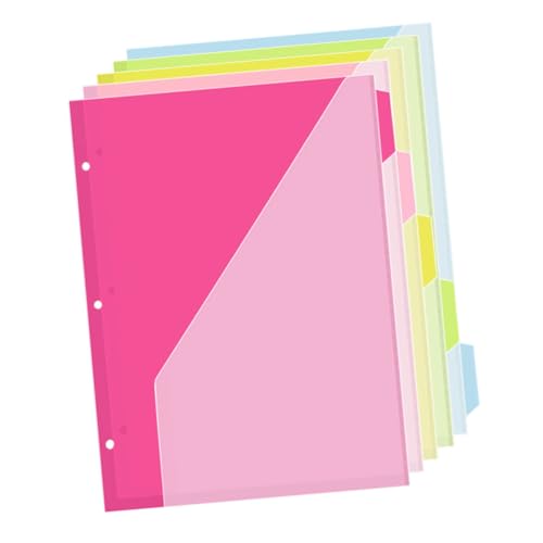 FIXOSHEE 5 Stück Teiliges Dreifach Gelochte Ordner register mit Farbigen Kunststoff trennblättern Beidseitigen Taschen und Beschriftbaren Reitern Geeignet für Ringordner Vielseitig und von FIXOSHEE