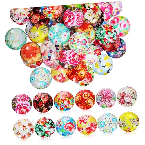 FIXOSHEE 50 Stück Glas Cabochons mit Vintage Blumenmuster Flache Rückseite Langlebige Glassteine zum Schmuck Basteln DIY Edelsteine für Kreative Handwerksprojekte von FIXOSHEE