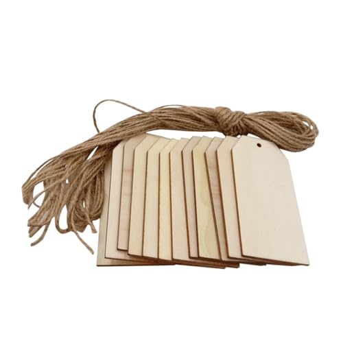 FIXOSHEE 50 Stück Quadratische Holzanhänger Naturbelassen Beidseitig Geschliffen mit Leinenschnur DIY Bastelset für Geschenkanhänger Dekoration Party Laden Vielseitig Verwendbar von FIXOSHEE