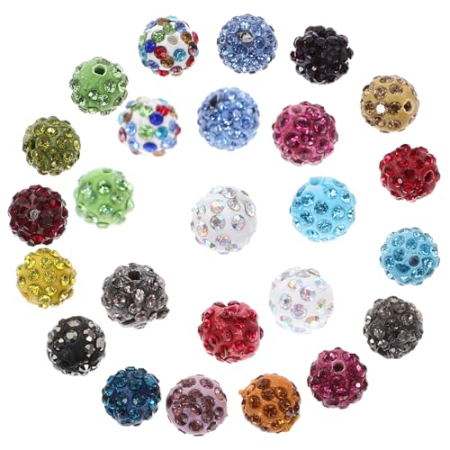 FIXOSHEE 50 Stück Shamballa Disco Ball Perlen aus Polymer Clay Bunte Strass Abstandshalter für Armband Schmuckherstellung Leichte Langlebige DIY Bastelperlen für Halsketten und Anhänger von FIXOSHEE