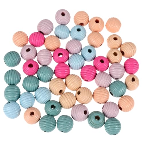 FIXOSHEE 50 Stück Teiliges Farbige Runde Holzperlen DIY Bastelperlen für Schmuckherstellung Armbänder Halsketten Bastelmaterial Vielseitige Perlen zum Auffädeln und Dekorieren von FIXOSHEE