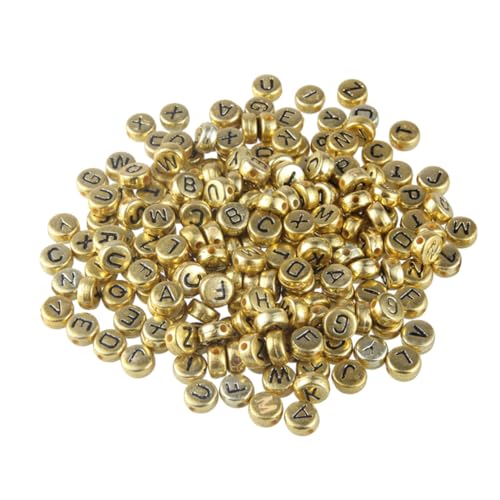 FIXOSHEE 500 Stück Acrylbuchstaben Perlen Goldfarbene Schwarze Druckbuchstaben Runde DIY Schmuckperlen Geeignet für Armbänder Halsketten und Schlüsselanhänger Handgefertigte Bastelzubehör von FIXOSHEE