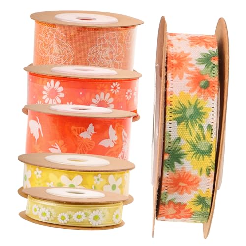 FIXOSHEE 6 Rollen Doppelseitiges Satin und Organzaband Bedrucktes Verschleißfestes Geschenkband mit Blumendesign Vielseitiges Bastelband für Haarbänder Dekoration und Festtagsverpackungen von FIXOSHEE