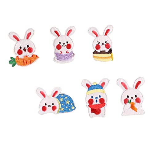 FIXOSHEE 6 Stück Teiliges Kreative Hasenform Aufnäher zum Aufnähen Selbstklebende Stoffflicken für Kleidung Jeans Taschen Hüte DIY Reparatur und Dekoration Bunte Bestickung Einfache von FIXOSHEE
