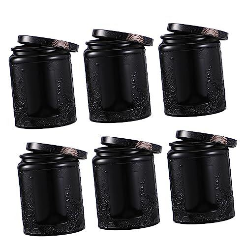 FIXOSHEE 6 Stück Teiliges Mittelgroße Schwarze Kerzengläser mit Europäischem Sternenrelief Hitzebeständig Mehrfach Verwendbar für DIY Kerzenherstellung Aromatherapie und Aufbewahrung von FIXOSHEE