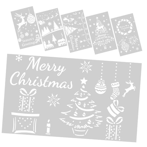 FIXOSHEE 6 Stück Teiliges Weihnachten Schablonen Wiederverwendbare Kunst Malvorlagen für Basteln Wand Möbel Stoff DIY Dekoration mit Weihnachtsmotiven Wie Baum Rentier Stern Schneeflocke von FIXOSHEE