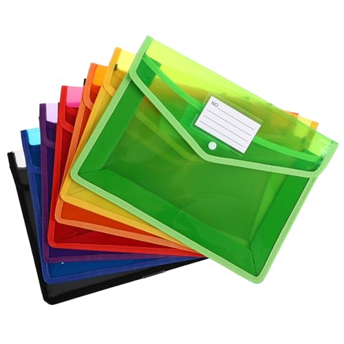 FIXOSHEE 7 Stück Teiliges Kunststoff Dokumentenmappe mit Knopfverschluss Transparente PP Mappe in Farben Stapelbare Büro und Schulordner für Vielseitige Dokumentenorganisation von FIXOSHEE