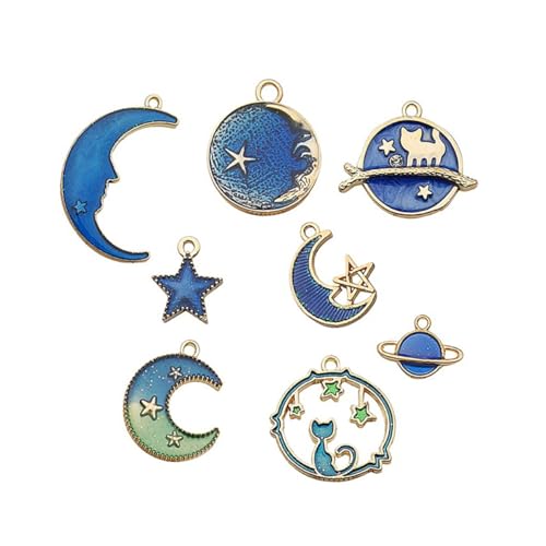 FIXOSHEE 8 Stück Teiliges Mond Schmuckteile aus Langlebiger Legierung für Halsketten Armbänder Ohrringe Blaue Mond Stern Schnecken Anhänger Leichte DIY Schmuckzubehör für Kreative von FIXOSHEE