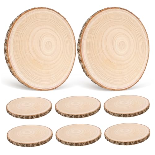 FIXOSHEE 8 Stück Teiliges Unbehandelte Holzscheiben mit Rinde Paulownia Holzscheiben für Rustikale Dekorationen Hochzeitsmittelstücke DIY Holz Bastelprojekte von FIXOSHEE