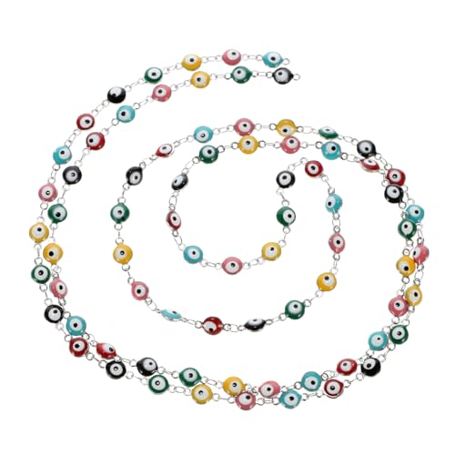 FIXOSHEE Bunte Perlen Kette mit Evil Eye Charms DIY Schmuck Zubehör für Armband Halskette Vielseitige Verbindungs Kette mit Farbigen Glasaugen für Halloween Schmuckgestaltung von FIXOSHEE