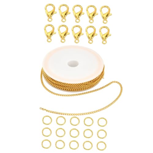 FIXOSHEE DIY Schmuckherstellung mit Metallflachkreuz Ketten Karabinerverschlüssen und Offenen Ringen Leichte Robuste Eisenkette in Gold für Armband und Halskette Flexibel Zuschneidbar zum von FIXOSHEE