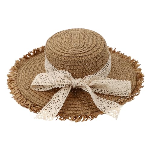 FIXOSHEE Doll Strohhut mit Spitzen bindeband und Schleife Dekorativer Puppenhut Strapazierfähiges Material Kompakte als Puppenaccessoire für Sommer und UV schutz von FIXOSHEE
