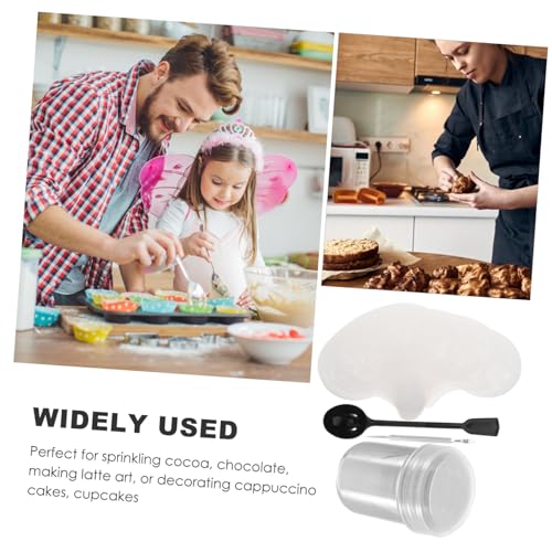 FIXOSHEE Edelstahl Kaffee Dekorationsset Wiederverwendbare Latte Art Schablonen Cappuccino Puderzuckerstreuer mit Messlöffel und Sculpting Stick für DIY Kaffee Kuchen Verzierung von FIXOSHEE