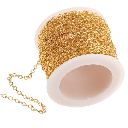 FIXOSHEE Kupferkette DIY Schmuckkette Flach O Gliederkette Goldfarbene Metallkette für Handwerk Herstellung von Halsketten und Taschen Zubehör von FIXOSHEE