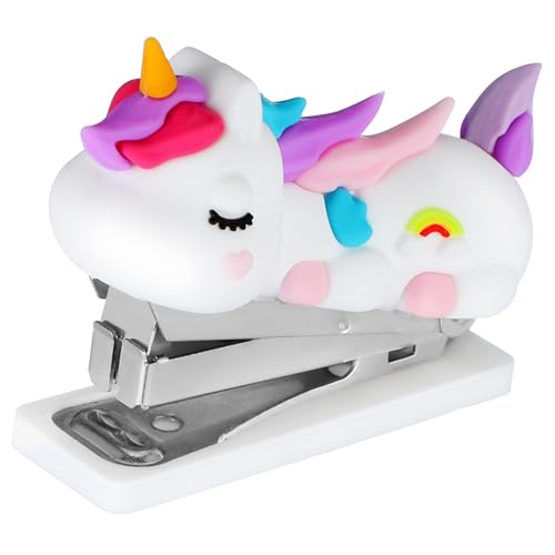 FIXOSHEE Mini Hefter Einhorn Design Praktisch Tragbar Handlicher Büro Schulhefter Wiederverwendbar Rutschfest für Home Office Schreibtischdekoration Praktisches Schreibwaren accessoire von FIXOSHEE