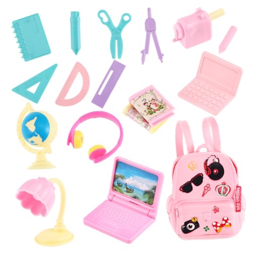 FIXOSHEE Miniatur Puppen Schulausstattung Teilig PVC mit Rucksäcken Schreibtischlampen Linealen Realistische Stabile Schulzubehör Miniaturen für Puppenhaus Dekoration und Zufällige Farbe von FIXOSHEE