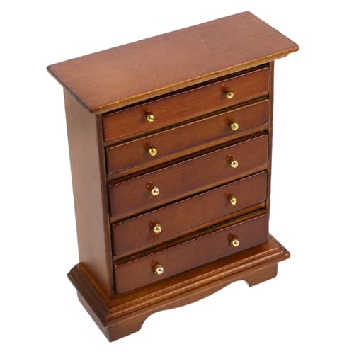FIXOSHEE Miniaturschrank Für Puppenhäuser Holz Braun Miniatur Puppenhaus Schlafzimmer Möbel Zubehör Vintage Stil Rollenspielrequisiten Mini-dekoschrank Kommode Platzsparendes Design von FIXOSHEE
