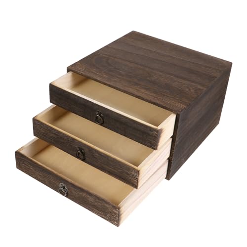 FIXOSHEE Schubladenbox aus Massivem Holz Vintage Lagig Desktop Organizer mit Großem Fassungsvermögen für Schreibtischaufbewahrung und Dekoration Praktischer Holzbox Schreibtischbox mit von FIXOSHEE