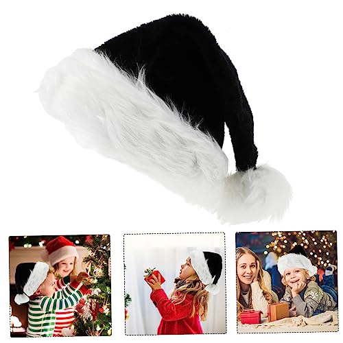FIXOSHEE Schwarze Lange Plüsch Weihnachtsmütze für Erwachsene Weicher Haar Accessoire für Halloween Weihnachtsfeier Karneval Rutschfester Sitz Festlicher Partyhut von FIXOSHEE