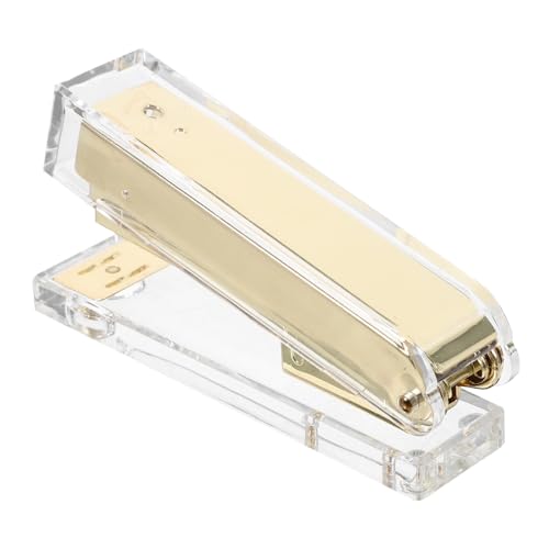 FIXOSHEE Transparenter Goldfarbig Vielseitiger Desktop hefter mit Glattem Innenlauf Tragbar für Büro Schule und Zuhause Praktischer und Zuverlässiger Bürohelfer von FIXOSHEE