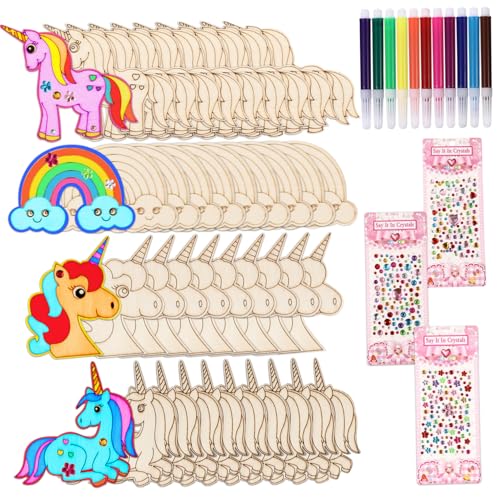 FIXOSHEE Unlackierte Einhorn Holzscheiben zum Basteln DIY Holzfiguren Bemalen Blanko Holzplättchen für Kreative Dekoration Geschenkideen Zuhause Büro von FIXOSHEE