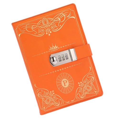 FIXOSHEE Vintage Stil Notizbuch mit PU Zahlenschloss Abschließbares Tagebuch Journal Blanko Blätter für Schreiben und Skizzieren Orange als für Erwachsene und Reisejournal Nutzung von FIXOSHEE