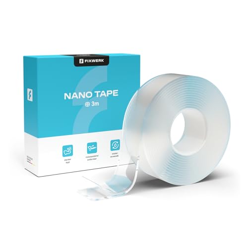 FIXWERK Nano Tape | Doppelseitig Nano Klebeband | Extra stark | 3 Meter Rolle | Klebeband ablösbar | waschbar & wiederverwendbar | transparent (2mm x 3cm x 3m) von FIXWERK