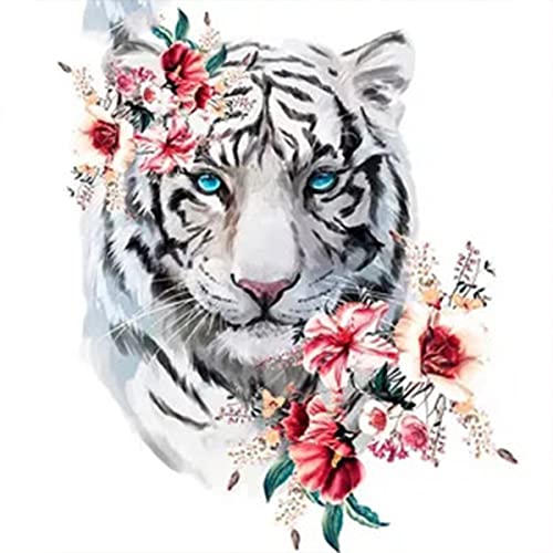 FIYO 5D Diamond Painting Kits, voller Bohrer, Kristall-Strass, Kreuzstich-Stickerei, Blume, Tiger, Diamantmalerei, Tier, DIY-Diamant-Kunstbohrer, Stickerei für Heimdekoration, Geschenk, 30x40cm von FIYO