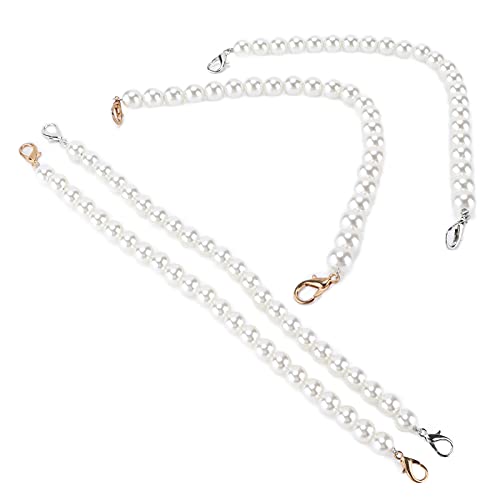 FIYO 2 Stück Perlen-Taschenriemen, Imitationsperlen, kurz, lang, Geldbörsenkette, Gold und Silber, Damen-Perlen-Taschenkette für Handtaschen(30cm) von FIYO