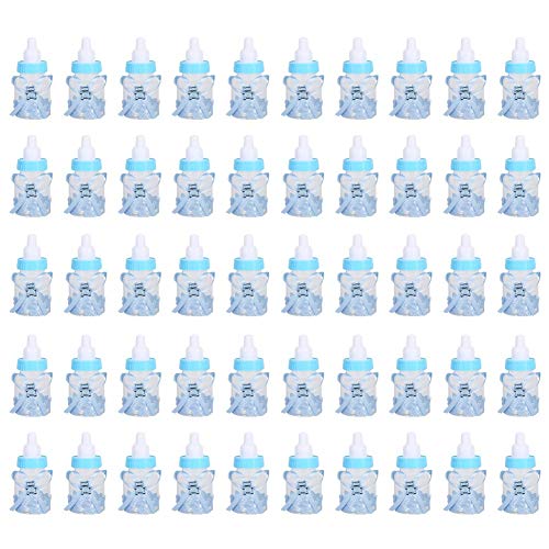 FIYO 50 Stück Babyparty-Babyflasche, Mini-Babyflasche, Geschenkbox, Süßigkeiten-Geschenkflasche, Süßigkeiten-Schokoladenflaschen-Box für Babyparty-Party(Blau) von FIYO
