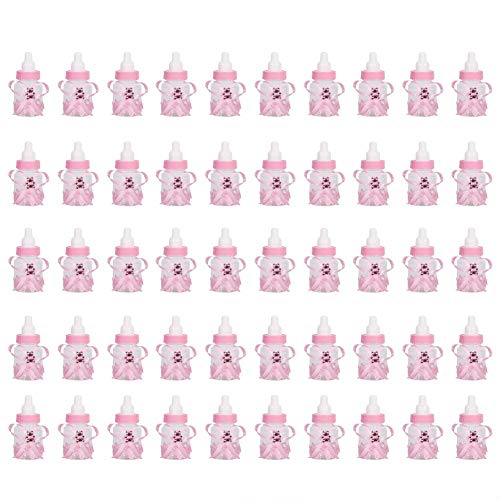 FIYO 50 Stück Babyparty-Babyflasche, Mini-Babyflasche, Geschenkbox, Süßigkeiten-Geschenkflasche, Süßigkeiten-Schokoladenflaschen-Box für Babyparty-Party(Rosa) von FIYO
