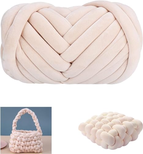 FIYSON Armstricken Wolle 500g/25m, Chunky XXL Wolle zum Handstricken, Chunky Yarn Schlauchgarn Häkelwolle, Bulky Armstricken Isländische Wolle, für Anfänger,Decken,Tasche,Handstrickgarn (Beige) von FIYSON