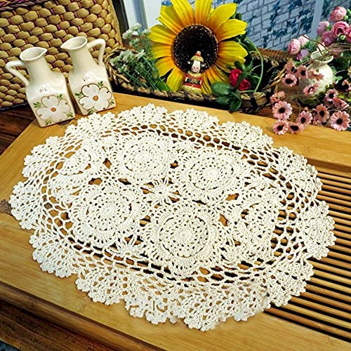 FIYSON 2 Stück Handgehäkelte Doilies,Oval Handgehäkelte Doilies 30 * 45cm Handarbeit Geklöppelt Spitzendeckchen Baumwolle Placemat Blume Matte, Häkeldeckchen Tischdecke Für Partydekoration (Weiß) von FIYSON