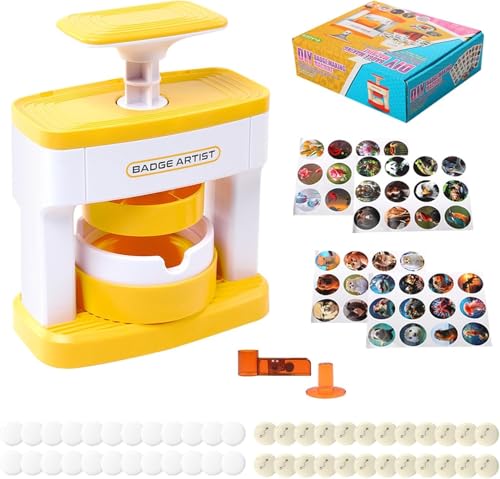 FIYSON Button Maker Badge Machine 55mm (2.16Zoll), DIY Pin Badge Button Maker mit 48 Kunststoff-Button-Teilen und 48 Musterpapier, Umweltfreundlich und Geruchlos, für Party Geschenke DIY Kreation von FIYSON