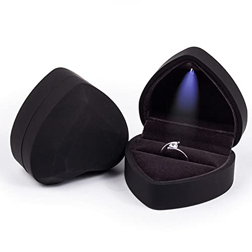 LED Licht Herzförmige Ring Box,Ring Box Ringschachtel Schmuck Display Geschenkbox ,Schmuckschatullen Geschenkbox Für Ring Halskette Anhänger Verlobungsring Hochzeit Anniversay Valentines Day (Schwarz) von FIYSON