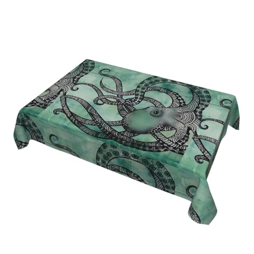 Grüne Oktopus-Tischdecke, bedruckt, rechteckig, dekorativ, für Esstische im Innen- und Außenbereich von 4 bis 6, 137 x 183 cm Grüne Oktopus-Tischdecke, bedruckt, rechteckig, dekorativ, für Esstische im Innen- und Außenbereich von 4 bis 6, 137 x 183 cm von FINPAN